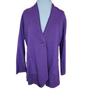 Habitat Womens M Purple Cardigan Sweater Jersey Knit Stretch 1‎ Button Lagenlook